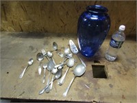 blue vase & silverware