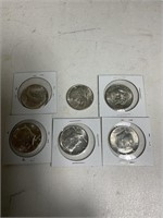 6 1964 Kennedy silver half dollars