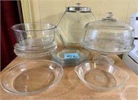 Cake Stand, Glass Canister, & Pyrex Baking Lot