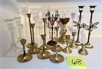 Mixed Candle Holder Lot - Brass, Glass & More