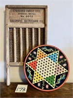 Vintage Washboard & Checkers / Marbles Game
