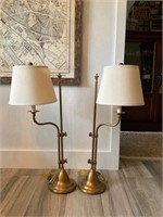 PAIR OF BRASS ADJUSTABLE ARM SWIVEL LAMPS.