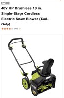 Ryobi 40V 18" Electric Snowblower - Tool Only