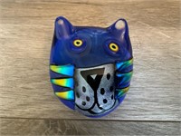 MAD ART CAT GLASS PAPERWEIGHT.