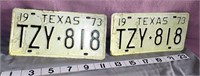 2 Matching 1973 Texas License Plates