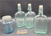 Vintage Bottles w/Seal Caps-Italy & Ball Mason Jar