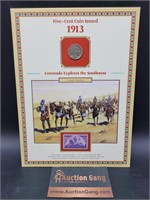1913 Philadelphia Buffalo Nickel & Stamp