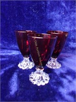 3 Pressed Ruby Glass Cups
