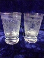 2 Etched Glass Tumblers