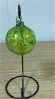 Blown Glass Ball Ornament Green with stand