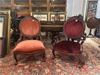 Pair of Victorian walnut carved chairs