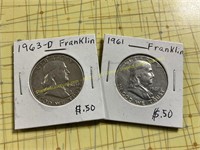 1963-D &1961 Franklin Half Dollar