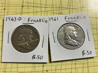 1963-D &1961 Franklin Half Dollar