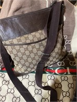 GUCCI Vintage Leather And Canvas Crossbody Bag