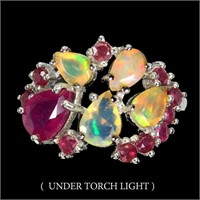 Natural Unheated Ethopian White Opal Ruby Ring