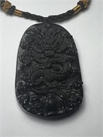 Natural Chinese Black Jade Dragon Pendant