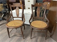 Set of 4 carved card chairs with wicker seats