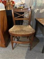 Wooden x back chair with rush seat