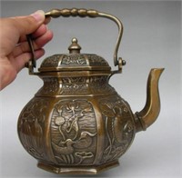 Chinese brass Fish Mandarin Duck Wine Pot Flagon K