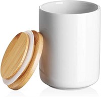 Dowan Kitchen Canister, Bamboo Lid, White