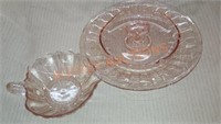 3 pieces pink depression glass
