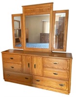 Oak Dresser w/ Tri-Mirror