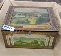 Vintage biscuit tin with the Mohawk valley print