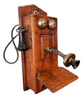 Antique Oak Wood Wall Telephone
