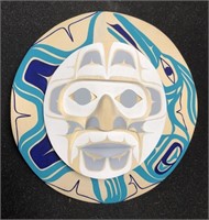 West Coast Native Moon Mask with Blue Heron Spirit