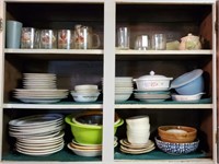 CABINET FULL OF MISC DISHES, GLASSWARE