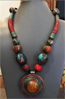 Tibet Natural Stone & Amber Tribal Queen Royal Nec