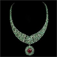 Natural Columbian Emerald & Genuine Ruby 13x11 Nec