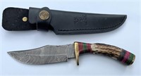 8" Damascus & Horn Hunting Knife