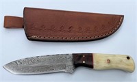 8" Damascus Steel & Bone Skinner Knife