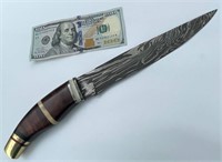 Lg. 14.25" Damascus & Hardwood Hunting Knife