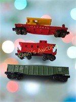 3 lionel o gauge toy train cars 6511,6462, 2257