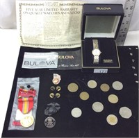 Bulova Watch Coins and Military Medals