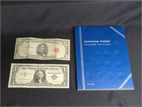 1963 $5, 1957 $1 SILVER CERTIFICATE, CAN. NICKELS