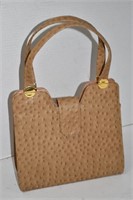 Vintage 1950's Lennox Ostrich Handbag. Gold Accent