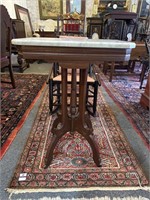 Antique Walnut Carved Marble Top Table