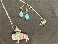 STERLING SILVER NAVAJO NECKLACE & EARRING SET