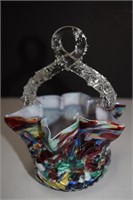 Victorian Multi Color Spatter Glass Basket With