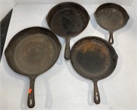 (3) WAGNER CAST IRON SKILLETS, (1) OTHER