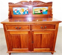 Stained Glass Buffet / Server Cabinet with Key