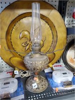 Brass Parker Ekectrified Oil Lamp w/Chimney