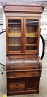 Antique Cylinder Roll Top Secretary Desk Bookcase