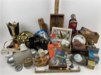 Chinese wood and brass drawer, equestrian cup and