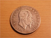 Victor-Emmanuelle 11  1875 (5 ITL) 900% argent