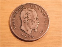 Victor-Emmanuelle 11  1873 (5 ITL) 900% argent