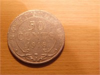 Monnaie Canada 0.50c 1918 Terre-Neuve (argent)